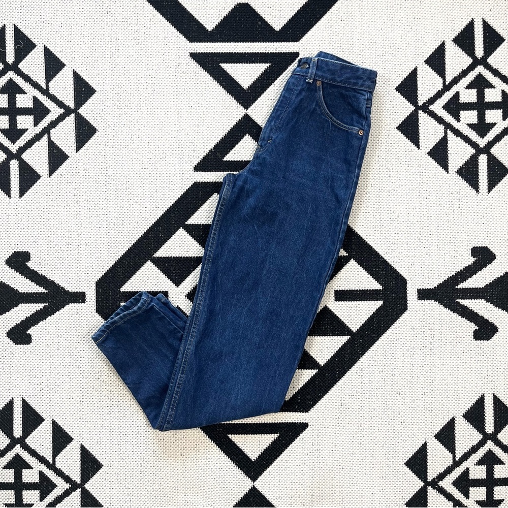 Levi’s Vintage 603 White Tab High Waisted Mom Jeans in Dark Blue Wash